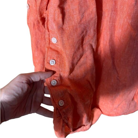 Talbots Side Button Linen Band Collar Popover Size Medium - Picture 3 of 9